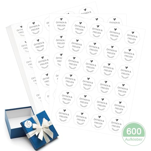 Aufkleber öFfnen und Freuen, 600 Stück Personalisiert Stickers, Blumenförmige Aufkleber, Weiß Flaschenetiketten, Geschenksticker für Kraftbeutel Geschenkverpackung Aufkleber öFfnen und Freuen, 600 Stück Personalisiert Stickers, Blumenförmige Aufkleber, Weiß Flaschenetiketten, Geschenksticker für Kraftbeutel Geschenkverpackung von Tikplus