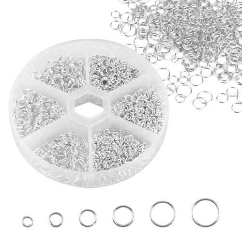 Biegeringe Edelstahl, Biegeringe Silber 3-8 mm, Spaltringe Schmuckherstellung, 1050 Stück Metall Sprungringe Set, Reparatur Kettenringe Schmuck, DIY Sprung Ringe für Halskette Armbänder (Silver) von Tikplus