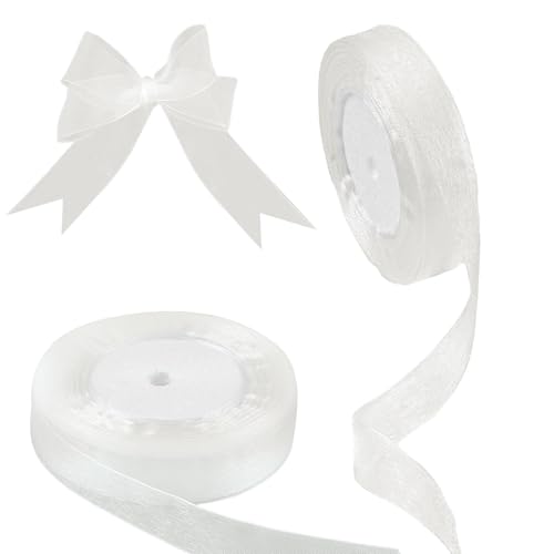 Chiffonband 45mx20mm,2 Rollen Weiß Organzaband zum Basteln,Transparentes Schleifenband Geschenkverpackung Deko, Tüllband für Hochzeit Taufe Geburtstag, Weiss Chiffonband 45mx20mm,2 Rollen Weiß Organzaband zum Basteln,Transparentes Schleifenband Geschenkverpackung Deko, Tüllband für Hochzeit Taufe Geburtstag, Weiss von Tikplus