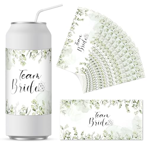 Dosen Aufkleber JGA, 20 Stück Hochzeit Team Braut Sticker, Braut und Team Braut Aufkleber im Eukalyptus Design für alle üblichen Sektdosen Hochzeitsdeko - 21 x 10cm Dosen Aufkleber JGA, 20 Stück Hochzeit Team Braut Sticker, Braut und Team Braut Aufkleber im Eukalyptus Design für alle üblichen Sektdosen Hochzeitsdeko - 21 x 10cm von Tikplus