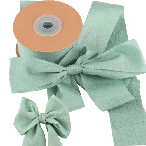 Geschenkband Salbeigrün, Schleifenband Weihnachten Grün, Geschenkbänder Hellgrün, 3.8cm Breit Stoff Satinband, Deko Chiffonband Eukalyptus für Hochzeit Geschenkverpackung von Tikplus
