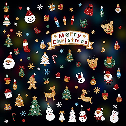 Glitzer Aufkleber Weihnachten - Tikplus Weihnachtssticker Selbstklebend, Gold Weihnachtsaufkleber zum Basteln für Kinder DIY Scrapbooking Wehinachtsgeschenk Dekoration (8PCS) von Tikplus