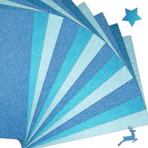 Glitzerpapier zum Basteln, 15 Blatt, Blau, 250g/m² Papier, 21x29.7cm Glitterkarton, Glitzer Papier für Kinder, Glitter Bastelpapier für DIY Grußkarten, Origami Machen,Scrapbooking von Tikplus