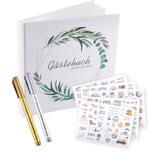 Hochzeitsbuch Weiß, 21x21cm Gästebuch Hochzeit Eukalyptus Blanko 100 Seiten, Hochzeitsgästebuch mit Sticker und Metallic Stifte, Vintage Wedding Guest Book, Fotobuch Jubiläen, Taufe Geschenk Hochzeitsbuch Weiß, 21x21cm Gästebuch Hochzeit Eukalyptus Blanko 100 Seiten, Hochzeitsgästebuch mit Sticker und Metallic Stifte, Vintage Wedding Guest Book, Fotobuch Jubiläen, Taufe Geschenk von Tikplus