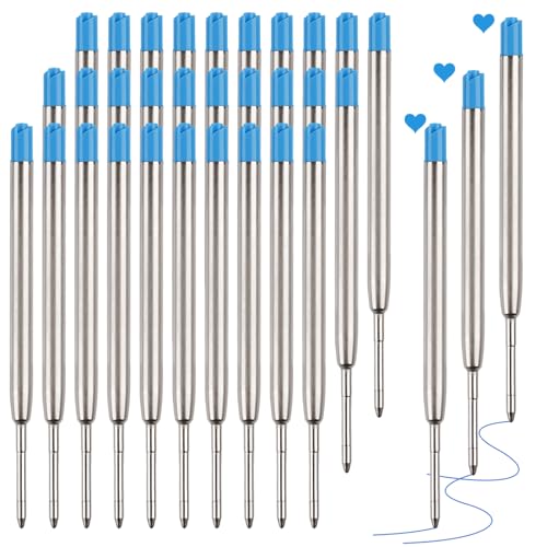 Kugelschreiberminen Blau, 30 Stück, Metall Kugelschreiber Ersatzminen 1.0mm Strichstärke, Großraumminen Kugelschreiber-minen für Büro, Geschäft, Schule und Zuhause von Tikplus