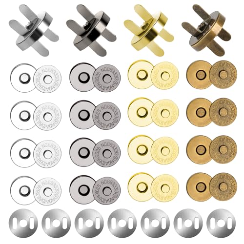 Tikplus Magnetknöpfe, 24 Stück, 18 mm, Metall, 4 Farben: Silber, Bronze, Gold, Gun Black, Magnetischer Verschluss für Handtaschen, Geldbörsen, Mäntel, Jacken, Windbreaker von Tikplus