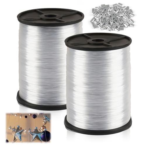 Nylonfaden Transparent Reißfest, 250M Nylonschnur mit 200 Stück Aluminium Crimphülsen, 0,6/0,8mm Angelschnur Starker Nylonschnur Zum Aufhängen, Nylondraht für DIY, Angel, Basteln, Schmuck, Aufhängen Nylonfaden Transparent Reißfest, 250M Nylonschnur mit 200 Stück Aluminium Crimphülsen, 0,6/0,8mm Angelschnur Starker Nylonschnur Zum Aufhängen, Nylondraht für DIY, Angel, Basteln, Schmuck, Aufhängen von Tikplus