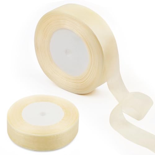 Organza Chiffonband 45m x 20mm, Schwarz Deko Geschenkband, Organzaband zum Basteln, Schleifenband Transparentes, Dekoband für Geschenkverpackung Hochzeit Party (Cremefarben) von Tikplus