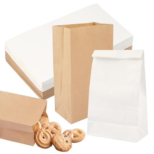 Papiertüten Klein, 50 Stück Butterbrottüten Weiß Braun 21 cm x 9 cm, Geschenktüten zum Befüllen, Mitgebsel Kraftpapiertüten, Süßigkeiten Beutel für Frühstücks Keksen Geburtstag Hochzeit von Tikplus