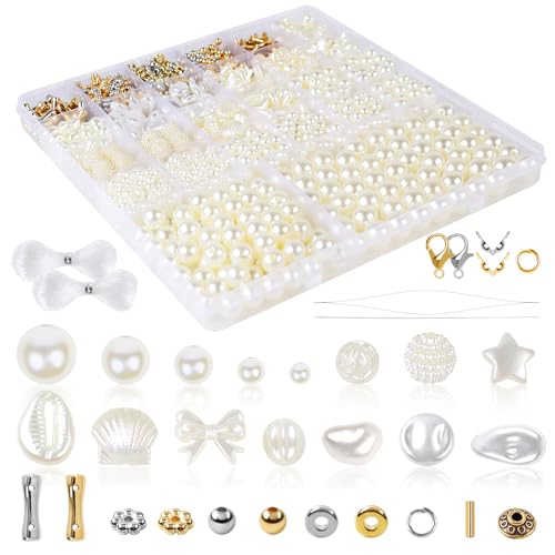 Perlen Weiß Set, Perlen zum Auffädeln Erwachsene, Perlen für Armbänder 4/6/8/10/12mm, Kunstperle Perlen Set mit Loch für Schmuckherstellung, Halsketten, Ohrringe, Handwerk Perlen Weiß Set, Perlen zum Auffädeln Erwachsene, Perlen für Armbänder 4/6/8/10/12mm, Kunstperle Perlen Set mit Loch für Schmuckherstellung, Halsketten, Ohrringe, Handwerk von Tikplus