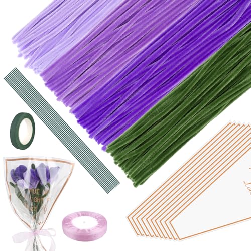 Pfeifenreiniger Blumen Set, 171 Stück Pfeifenputzer zum Basteln, Tulpe Blumenstrauß Pfeifenreiniger mit Blumendraht, Chenilledraht, Schleifenband, Geschenkpapier für DIY Blumen Pfeifenreiniger Blumen Set, 171 Stück Pfeifenputzer zum Basteln, Tulpe Blumenstrauß Pfeifenreiniger mit Blumendraht, Chenilledraht, Schleifenband, Geschenkpapier für DIY Blumen von Tikplus