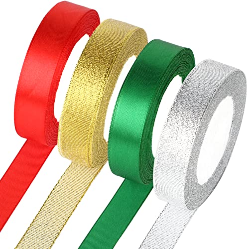 Schleifenband Weihnachten, 4 Rollen 88 Meters Rot/Grün/Gold/Silber Geschenkband zum Basteln Geschenk Verpackung, Weihnachtsbänder Satinband für Weihnachten Dekoration Schleifenband Weihnachten, 4 Rollen 88 Meters Rot/Grün/Gold/Silber Geschenkband zum Basteln Geschenk Verpackung, Weihnachtsbänder Satinband für Weihnachten Dekoration von Tikplus