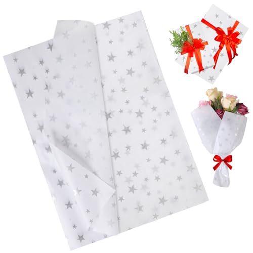 Seidenpapier Weiß und Silber Stern, 60 Blatt 50X35cm Geschenk Papier zum Basteln,Verpackungsmaterial für Geburtstag Seidenpapier Weiß und Silber Stern, 60 Blatt 50X35cm Geschenk Papier zum Basteln,Verpackungsmaterial für Geburtstag von Tikplus