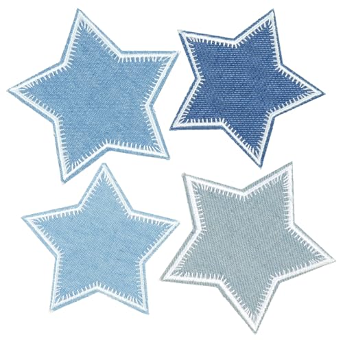 Stern Bügelflicken, Denim Blau Flicken zum Aufbügeln, Jeans Patches Aufnäher zum Aufbügeln, Aufbügelflicken für Kleidung, Hut, Jacken, Rucksäcke Reparieren und Dekoration (Pentagramm) von Tikplus