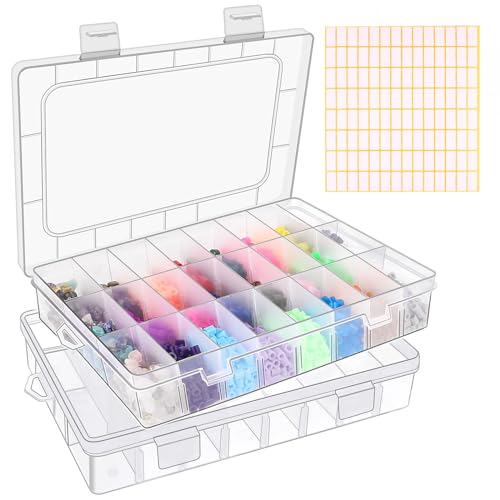 Tikplus 24 Fächer Sortierbox für Kleinteile, 2er-Set Aufbewahrungsbox Klein, Einstellbar Plastik Sortimentsbox Kleinteile Organizer, Transparente Sortierboxen für Schmuck Perlen, Ohrring, Schrauben von Tikplus