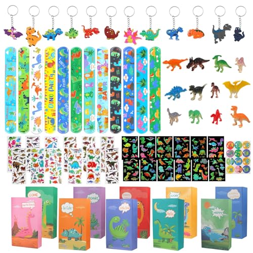 Tikplus Dino Party Mitgebsel Kindergeburtstag, 71 Stück Give Aways Kindergeburtstag, Dinosaurier Kindergeburtstag Mitgebsel Set mit Dino Schlüsselanhänger, Schnapparmband, Leuchttattoos, Aufkleber Tikplus Dino Party Mitgebsel Kindergeburtstag, 71 Stück Give Aways Kindergeburtstag, Dinosaurier Kindergeburtstag Mitgebsel Set mit Dino Schlüsselanhänger, Schnapparmband, Leuchttattoos, Aufkleber von Tikplus