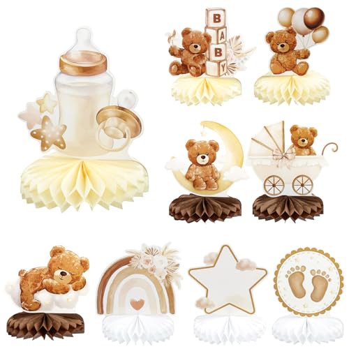 Tikplus Gender Reveal Party Deko, Bienenwaben Mittelstück, Baby Shower Tischdekoration, Bären Tortendeko für Babyparty Geschlecht Verkündung Mädchen Jungen von Tikplus