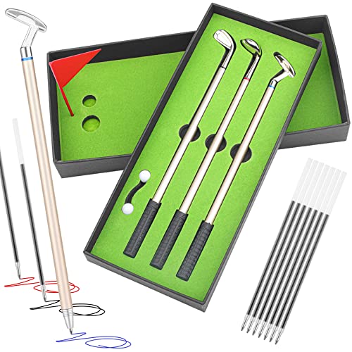 Tikplus Golf Kugelschreiber Geschenke für Männer, Golf Stifte mit Mini-Golfbälle und Mini Desktop, Golfstifte Set für Papa, Geburtstagsgeschenk für Männer, Schreibfarbe Schwarz, Blau, Rot von Tikplus