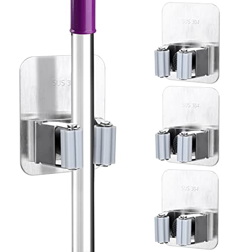 Tikplus Mop-Besenhalter, 3 Stück, selbstklebende Mopphalter aus Edelstahl, ohne Bohren, Gartenwerkzeug-Organizer für Badezimmer, Küche, Büro, Schrank, Garage, Silber Tikplus Mop-Besenhalter, 3 Stück, selbstklebende Mopphalter aus Edelstahl, ohne Bohren, Gartenwerkzeug-Organizer für Badezimmer, Küche, Büro, Schrank, Garage, Silber von Tikplus