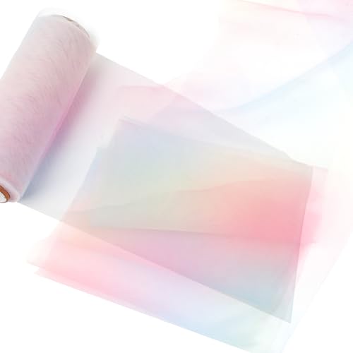 Tüll Tischläufer Bunt, 15cm x 9m Regenbogen Farbverlauf Tüllband Bastelset, Glitzer Tischband Tischdecke für Hochzeit Kommunion Einschulung Geburtstag Mädche Party Deko von Tikplus