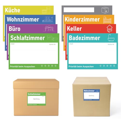 Umzugsetiketten, 60 Stück 14.8x10.5cm Umzugsaufkleber zum Beschriften, Große Farbige Klebeetiketten Moving, Selbstklebend Sticker für Umzugskartons, 8 Farben Etiketten & Aufkleber von Tikplus