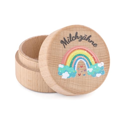 Zahndose Milchzähne, Holzdose Milch Zähne, Zahndose Milchzahndose Junge & Mädchen - zur Taufe und Geburtstag Geschenke für Neue Eltern (Regenbogen) von Tikplus