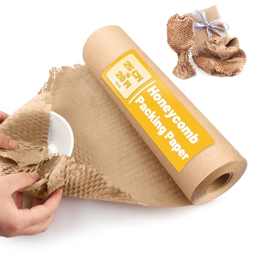 Wabenpapier Rolle 25cmx20m Verpackungsmaterial, 80g/m² Seidenpapier Papierrolle, Verpackungsrolle für Versand und Umzüge Zerbrechliche, GegenständeLuftpolsterfolie Alternative von Tikxlafe