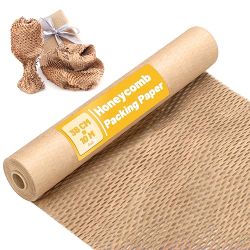 Wabenpapierrolle 38cmx10m Verpackungsmaterial Seidenpapier Papierrolle 80g/m², Luftpolsterfolie Alternative, Verpackungsrolle für Versand und Umzüge Zerbrechliche Gegenstände von Tikxlafe