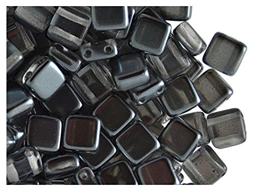 40 STK Tschechische Gepresste Glasperlen Tile 6x6x3.2mm, Zwei Löcher, Perlglanz-Beschichtung von Estrela, Pearl Gray von Tile Beads