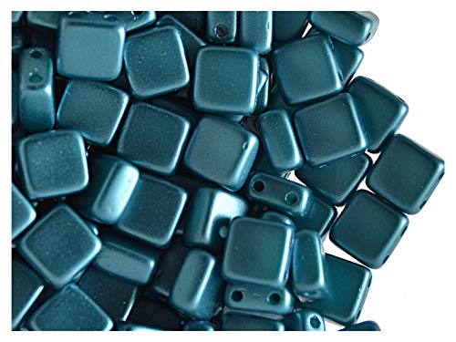 40pcs Tschechische Glasperlen Tile Zwei-Loch, Flach Platz 6x6x2.9mm, Pastel Emerald von Tile Beads