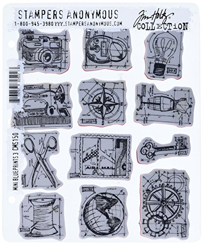 Stampers Anonymous Tim Holtz Haftende Stempelsets, künstlerische Werkzeuge, Gummistempel blau von Stampers Anonymous
