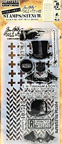 Stamper's Anonymous Tim Holtz Fischgrätenmuster, Vintage-Stempel und Schablonen-Set THMM116 von Tim Holtz Collection