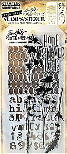 Stamper's Anonymous Tim Holtz Mesh Alphabet Blumen Hope is Never Lost Mixed Media Stempel und Schablonen-Set THMM121 von Tim Holtz Collection