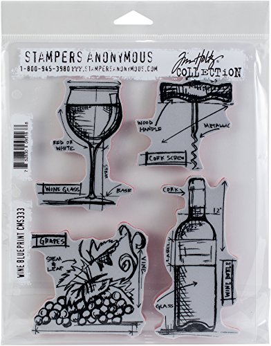 Tim Holtz - Stampers Anon CMS333 Cling RBBR Stempelset Wein, Wine Blueprint, Einheitsgröße von Tim Holtz