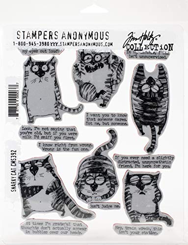 Stampers Anonymous CMS392 Snarky Cat Tim Holtz Haftstempel-Set, Gummi, Einheitsgröße von Stampers Anonymous