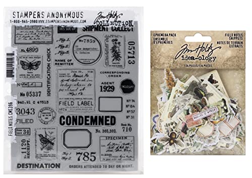 Tim Holtz Field Notes Haftstempel-Set und Tim Holtz idea-Ology Field Notes Snippets 134-teiliges Ephemera-Set von Tim Holtz