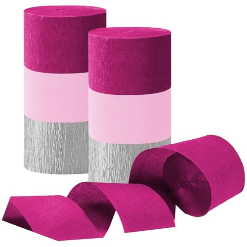 6 Rollen Krepppapier-Luftschlangen in Rosenrot, Rosa und Silber, Party-Luftschlangen Dekorationen für verschiedene Party-Festivaldekorationen 6 Rollen Krepppapier-Luftschlangen in Rosenrot, Rosa und Silber, Party-Luftschlangen Dekorationen für verschiedene Party-Festivaldekorationen von Tim&Lin