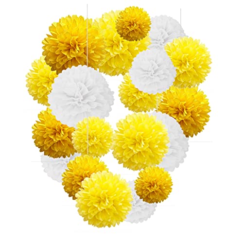 Gelb und Weiß Papier-Pompons, 25,4 cm, 30,5 cm, Seidenpapier-Pompons für Party-Dekorationen zum Aufhängen – 12 Stück von Tim&Lin