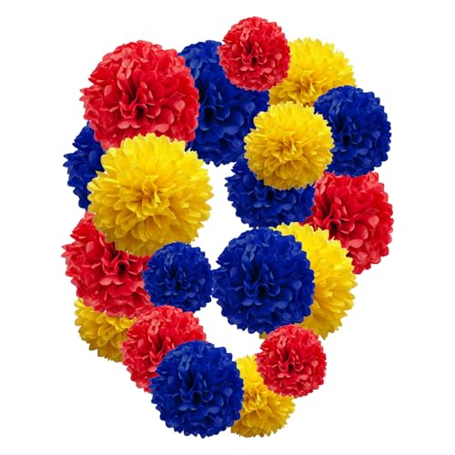 Papier-Pompons, 25,4 cm, 30,5 cm, Gelb und Rot und Blau, für Party-Hängedekorationen, 12 Stück Papier-Pompons, 25,4 cm, 30,5 cm, Gelb und Rot und Blau, für Party-Hängedekorationen, 12 Stück von Tim&Lin