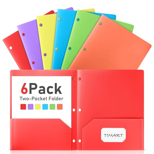 Timart Ordner mit Taschen, 3-fach gelocht, 2 Taschen, robuste Kunststoff-Taschenordner für 3-Ringordner, passend für Briefgröße, Papierordner für Schule, Büro, Hell, 6 Stück Timart Ordner mit Taschen, 3-fach gelocht, 2 Taschen, robuste Kunststoff-Taschenordner für 3-Ringordner, passend für Briefgröße, Papierordner für Schule, Büro, Hell, 6 Stück von Timart