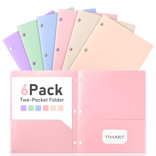 Timart Ordner mit Taschen, 3-fach gelocht, 2 Taschen, robuster Kunststoff, für 3-Ringordner, passend für Papierordner in Briefgröße, für Schule, Büro, Pastellfarben, 6 Stück Timart Ordner mit Taschen, 3-fach gelocht, 2 Taschen, robuster Kunststoff, für 3-Ringordner, passend für Papierordner in Briefgröße, für Schule, Büro, Pastellfarben, 6 Stück von Timart
