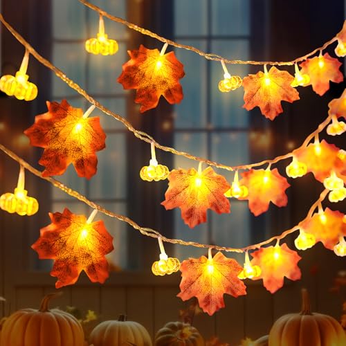 Timasser Herbst Lichterkette, 4M/40 LED Halloween Lichterkette Outdoor Ahornblätter Lichterketten Dekoration Herbstgirlande mit Licht für Halloween Theme Erntedankfest Weihnachtsfeiern von Timasser