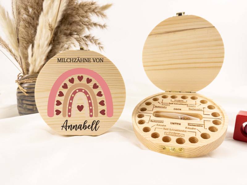 Personalisierte Zahndose Regenbogen, Baby, Milchzähne, Milchzahnbox, Aus Holz, Baby Geschenk, Geburt Geschenk, Milchzähne von TimberTalesCreations