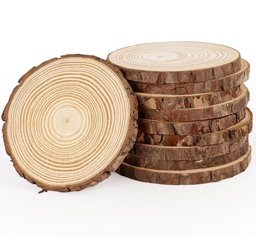 10 Stück Holzscheiben, 12–13 cm, unlackierte Holzuntersetzer, Holz-Mittelstücke für Tische, Holzkreise zum Basteln, rustikale Hochzeitsdekoration, Weihnachten, Babyparty von Timburst