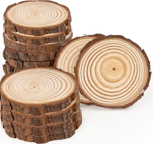 Timburst Holzscheiben 16 Stücke, 9-10cm Baumscheiben, ohne LöChern Holzplatte Rund,Holz Scheiben Zum Basteln für Tischdeko, Deko Hochzeit MittelstüCke Weihnachten Dekoration von Timburst