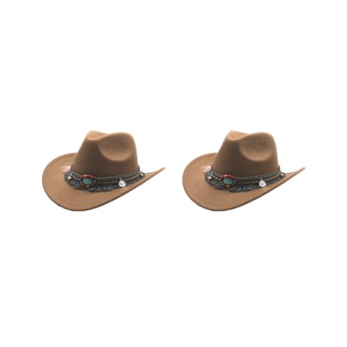 Timcryxient 2er-Set, leicht und bequem, für Kinder, Mädchen, Jazzes, breite Anwendung, Polyester, Wolle, hohl, Western-Cowboyhut, Khaki Timcryxient 2er-Set, leicht und bequem, für Kinder, Mädchen, Jazzes, breite Anwendung, Polyester, Wolle, hohl, Western-Cowboyhut, Khaki von Timcryxient