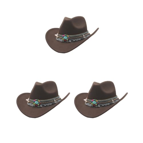 Timcryxient 3er-Set, leicht und bequem, für Kinder, Mädchen, Jazzes, breite Anwendung, Polyester, Wolle, hohl, Western-Cowboyhut, Kaffeebraun Timcryxient 3er-Set, leicht und bequem, für Kinder, Mädchen, Jazzes, breite Anwendung, Polyester, Wolle, hohl, Western-Cowboyhut, Kaffeebraun von Timcryxient