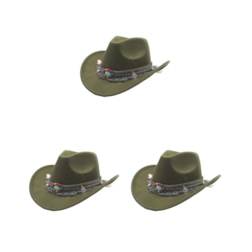 Timcryxient 3er-Set, leicht und bequem, für Kinder, Mädchen, Jazzes, breite Anwendung, Polyester, für Kinder, Wolle, hohl, Western-Cowboyhut, Grün Timcryxient 3er-Set, leicht und bequem, für Kinder, Mädchen, Jazzes, breite Anwendung, Polyester, für Kinder, Wolle, hohl, Western-Cowboyhut, Grün von Timcryxient