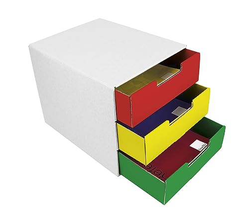 TimeTEX - Farbige Schubladen-Box "ColorFIT" | Ausgestattet mit unserem Farbleit-System "ColorFIT" | Inhalt: naturbelassener Pappe mit 3 farbigen Schubladen von TimeTEX