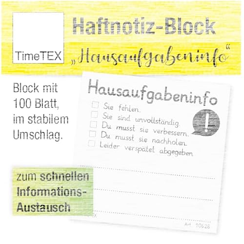 TimeTEX Haftnotiz-Block "Hausaufgabeninfo" - 65 x 65 mm - 100 Blatt - 10628 von TimeTEX